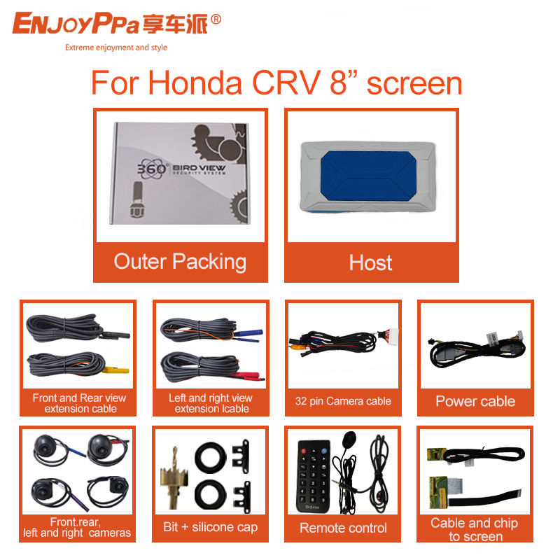 Sistema di telecamere per auto resistenti all'acqua 360 per Honda CRV 8 pollici con telecamere HD a vista d'uccello